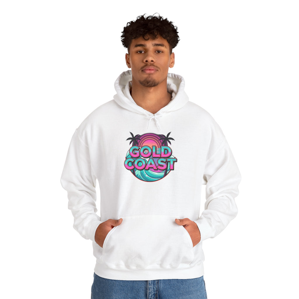 Gold Coast Hoodie — Retro Palm Beach Surf Logo Sweatshirt