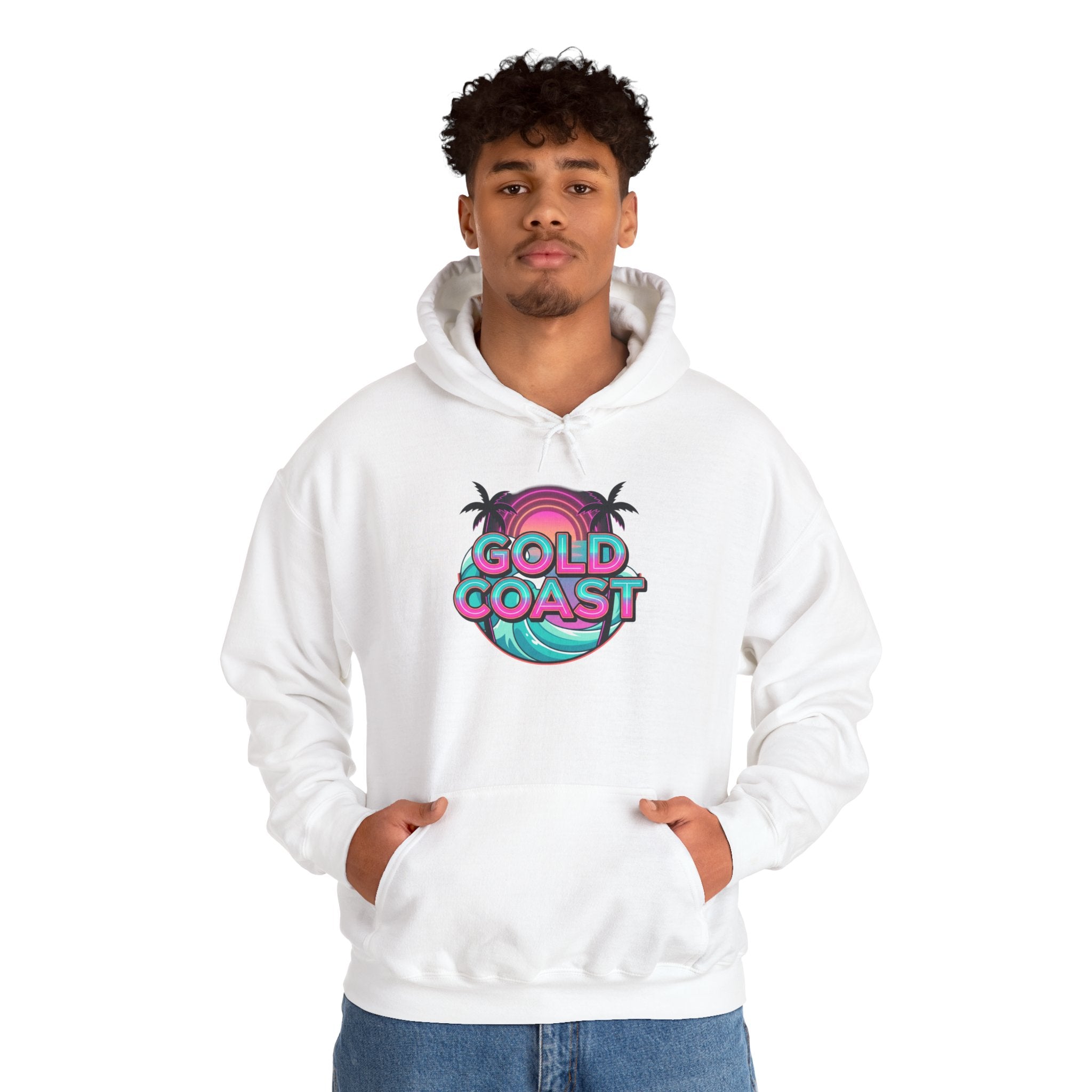 Gold Coast Hoodie — Retro Palm Beach Surf Logo Sweatshirt