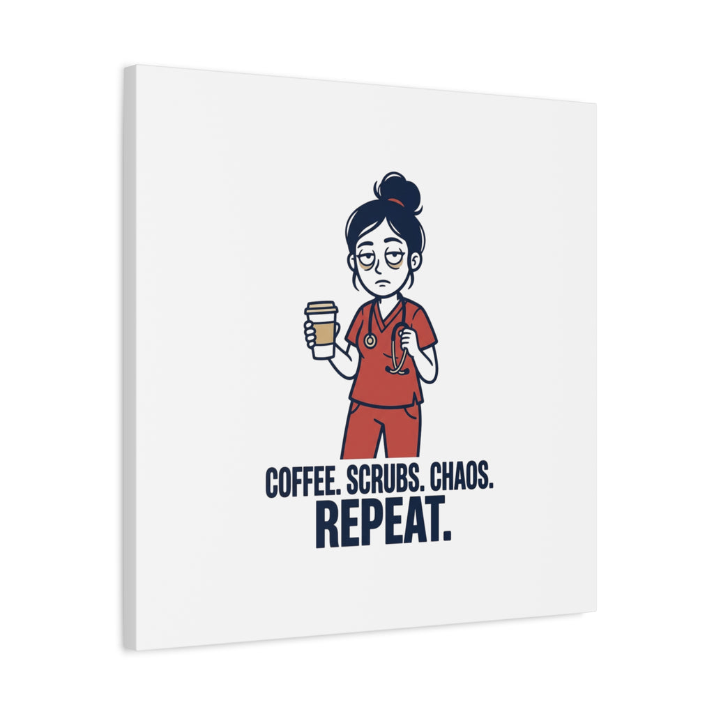 Coffee. Scrubs. Chaos. Repeat. Canvas | Nurse Aesthetic, RN Nurse Wall Art