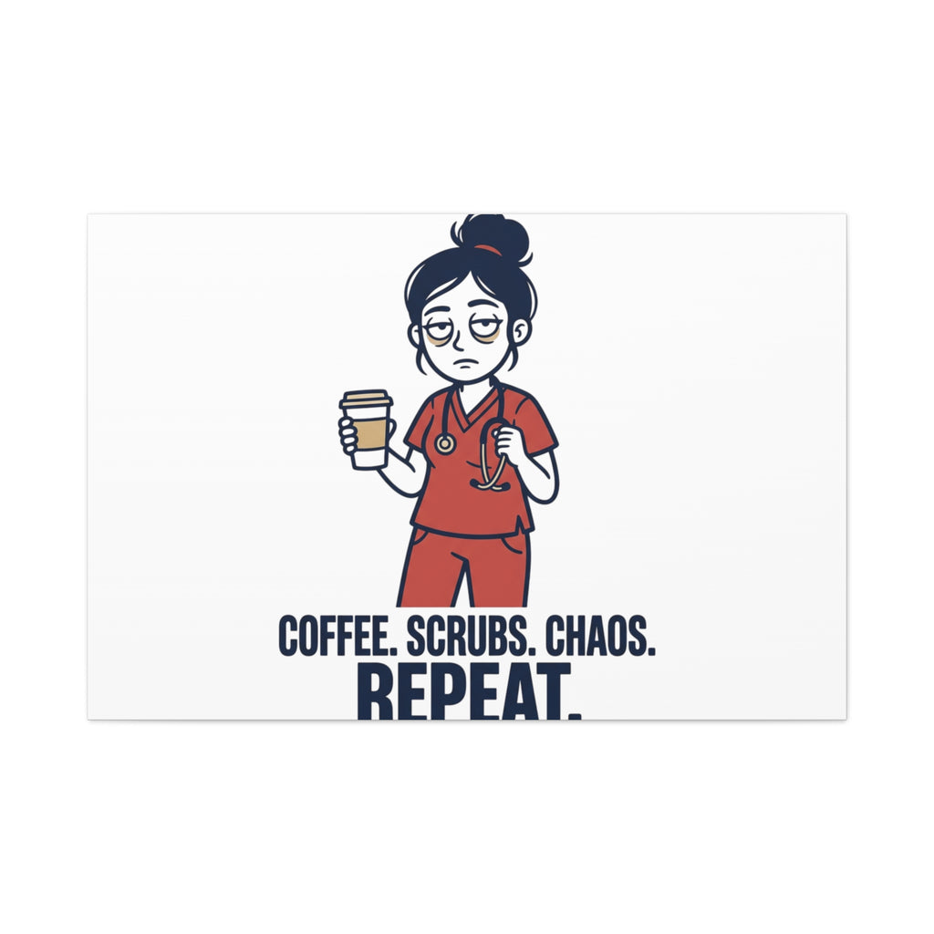 Coffee. Scrubs. Chaos. Repeat. Canvas | Nurse Aesthetic, RN Nurse Wall Art