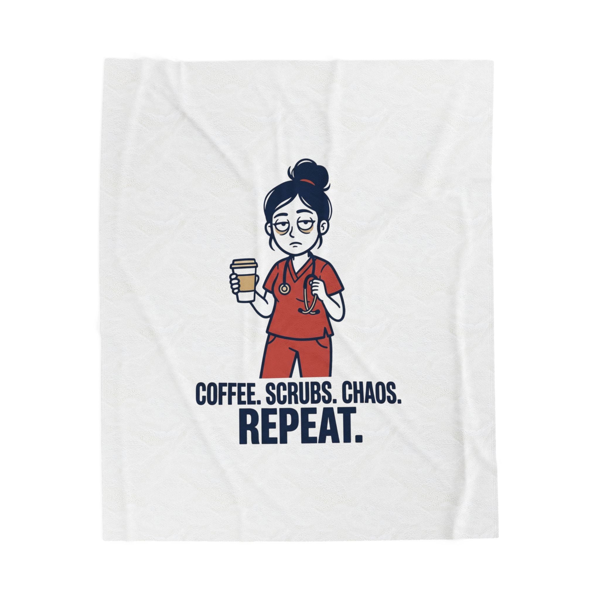 Coffee. Scrubs. Chaos. Repeat. Plush Blanket | Nurse Aesthetic, Stethoscope Minimalist