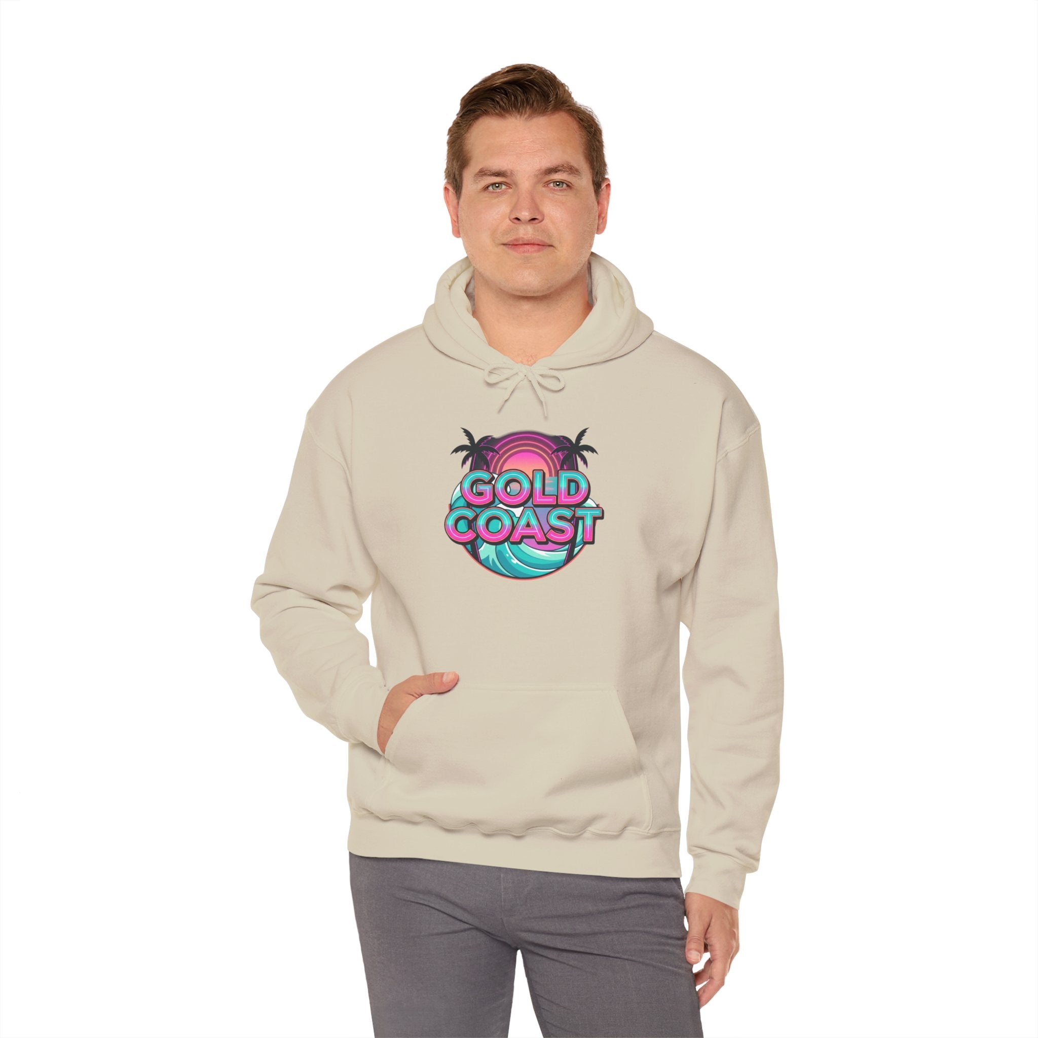 Gold Coast Hoodie — Retro Palm Beach Surf Logo Sweatshirt