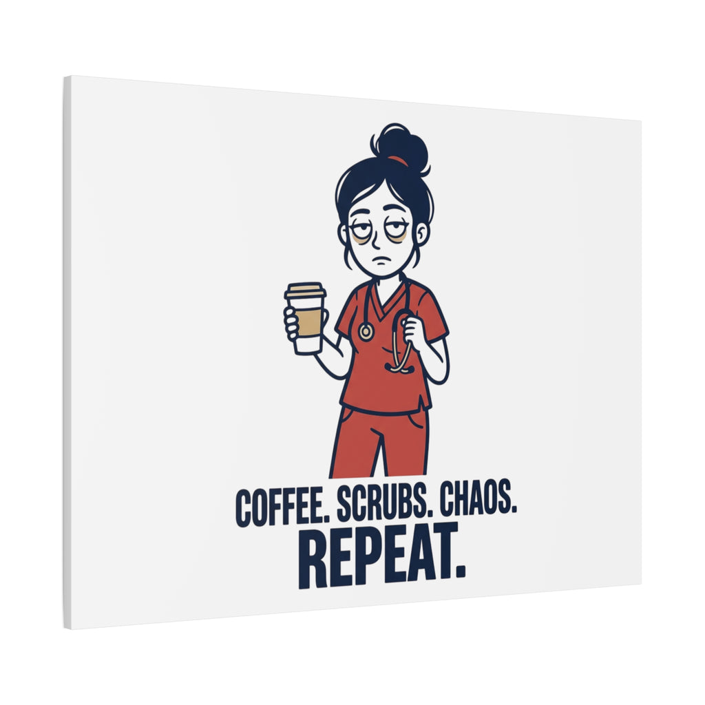 Coffee. Scrubs. Chaos. Repeat. Canvas | Nurse Aesthetic, RN Nurse Wall Art