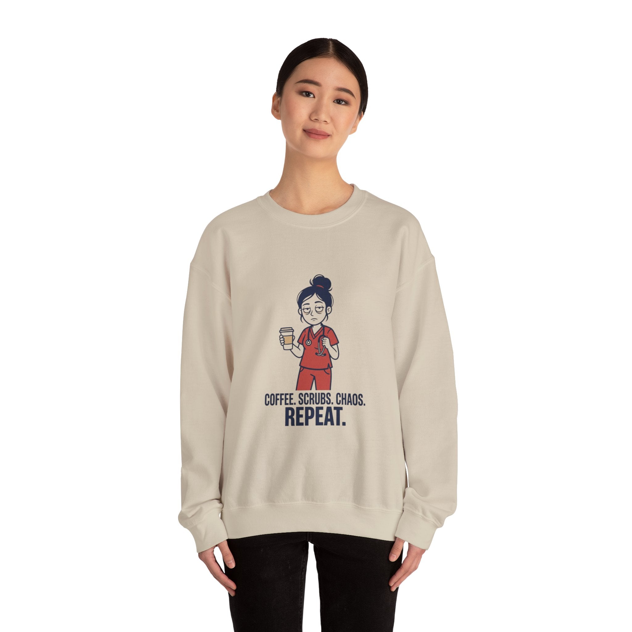 Coffee Scrubs Chaos Repeat Sweatshirt | nurse shirt, RN merch