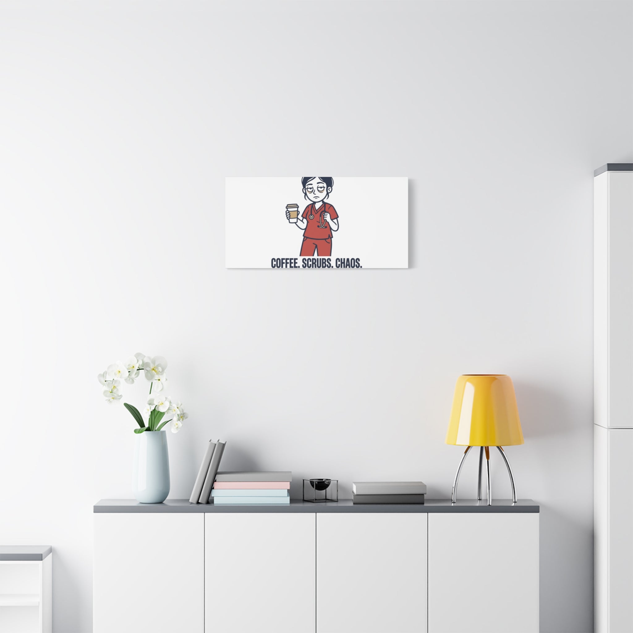 Coffee. Scrubs. Chaos. Repeat. Canvas | Nurse Aesthetic, RN Nurse Wall Art