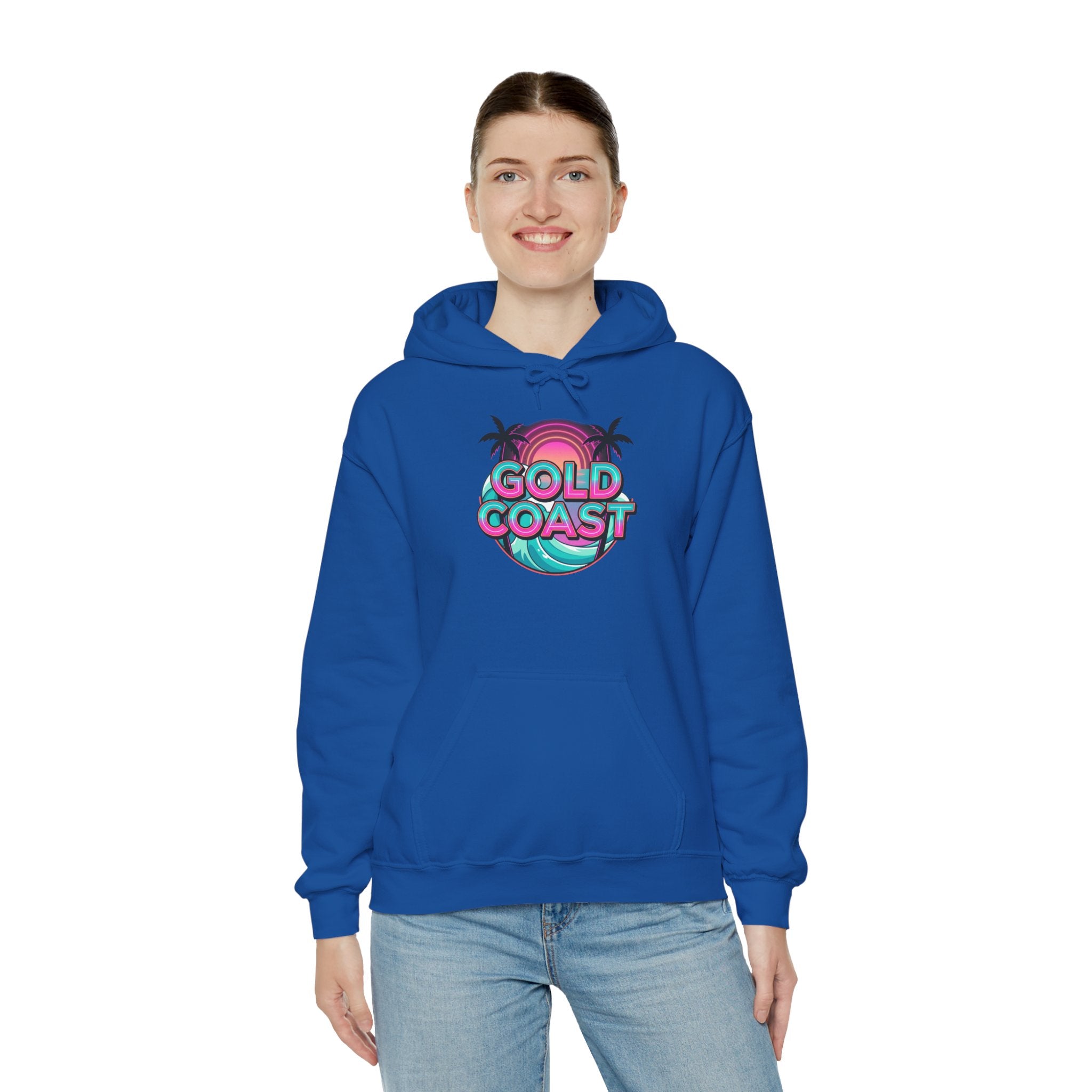 Gold Coast Hoodie — Retro Palm Beach Surf Logo Sweatshirt