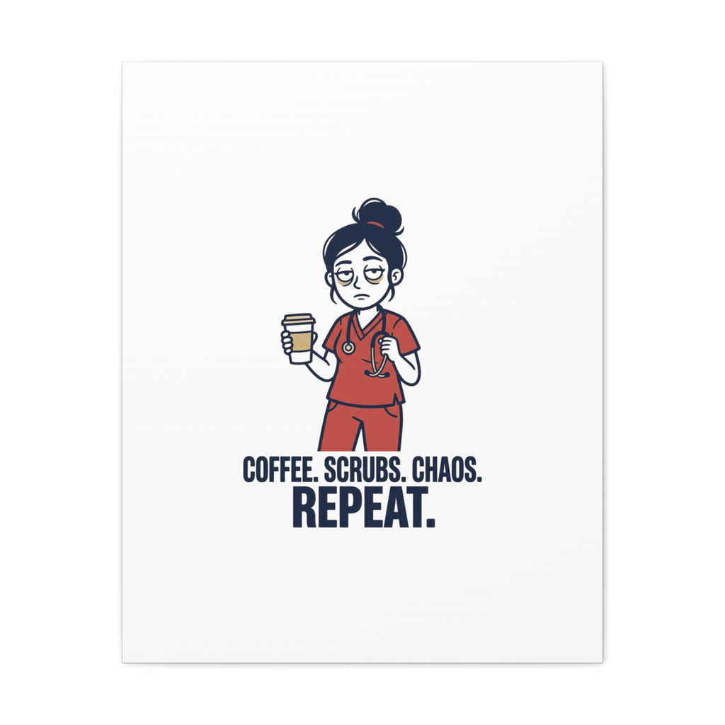 Coffee. Scrubs. Chaos. Repeat. Canvas | Nurse Aesthetic, RN Nurse Wall Art