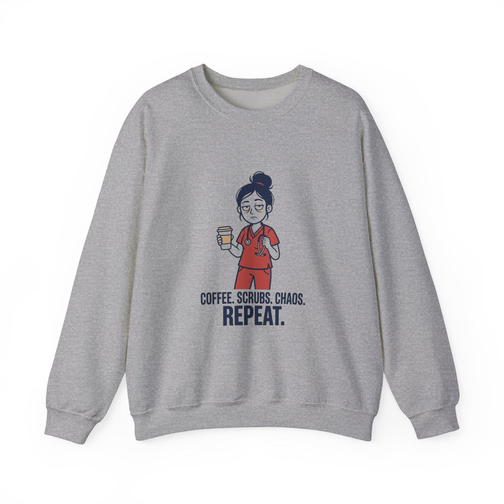 Coffee Scrubs Chaos Repeat Sweatshirt | nurse shirt, RN merch
