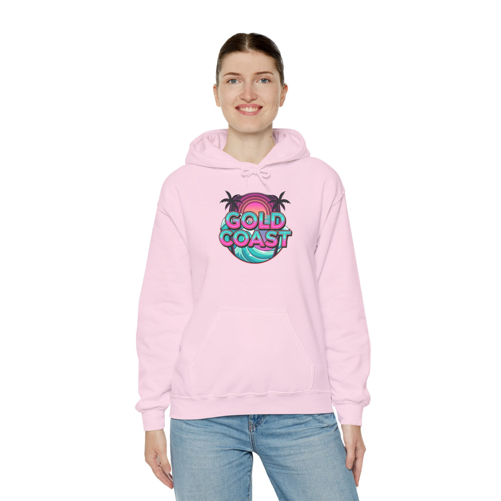 Gold Coast Hoodie — Retro Palm Beach Surf Logo Sweatshirt