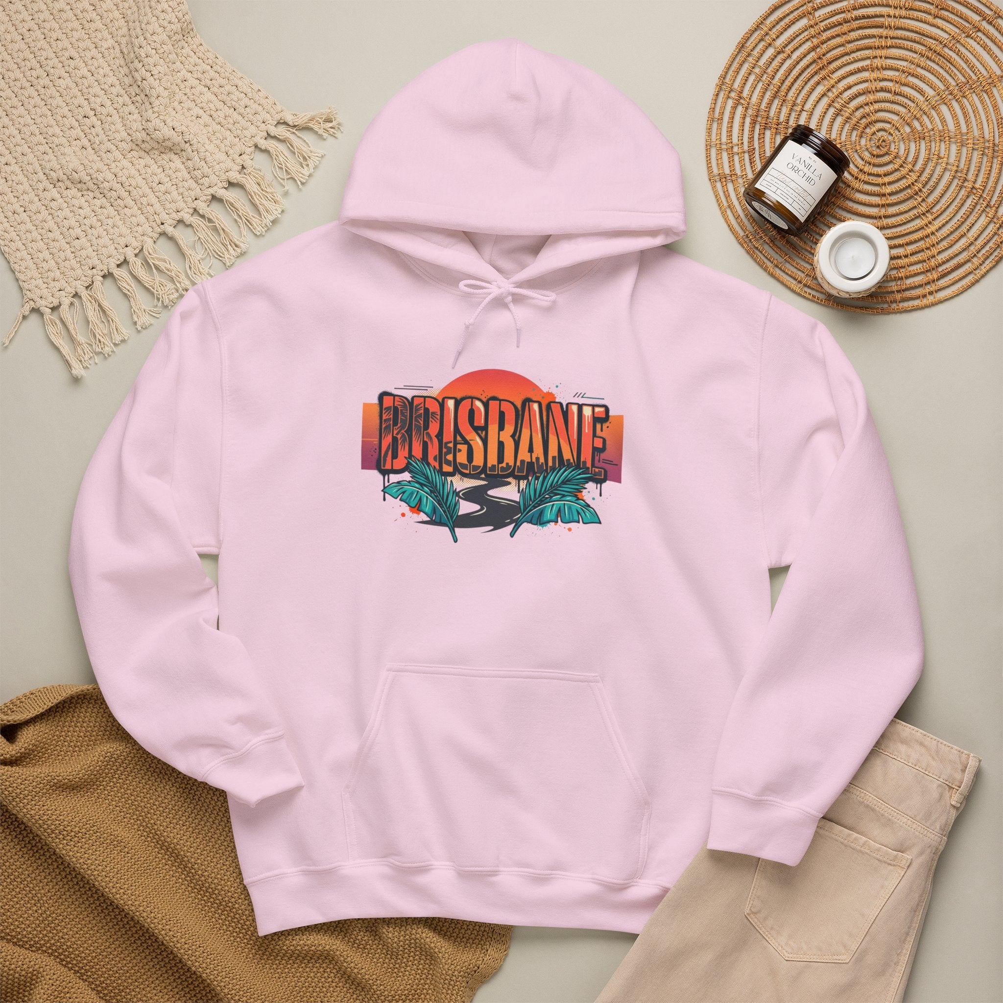 Brisbane Retro Sunset Hoodie – Tropical Palm Beach Graphic