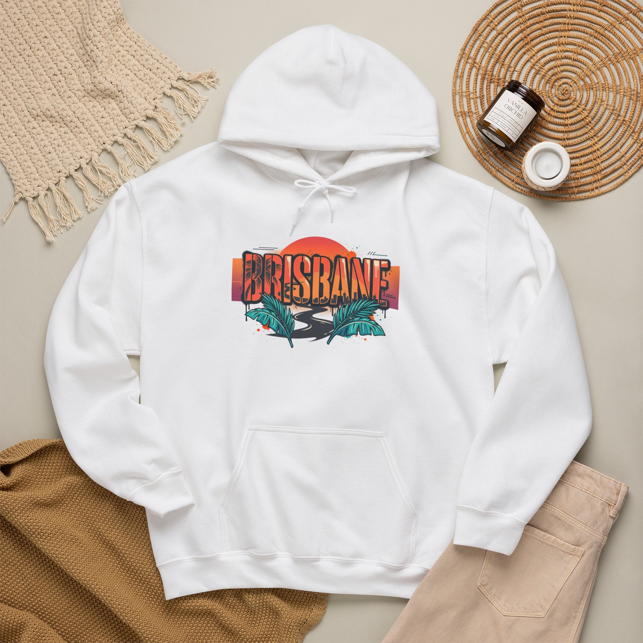 Brisbane Retro Sunset Hoodie – Tropical Palm Beach Graphic